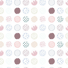 Poster - Modern vector geometric seamless pattern with different doodles inside circles.