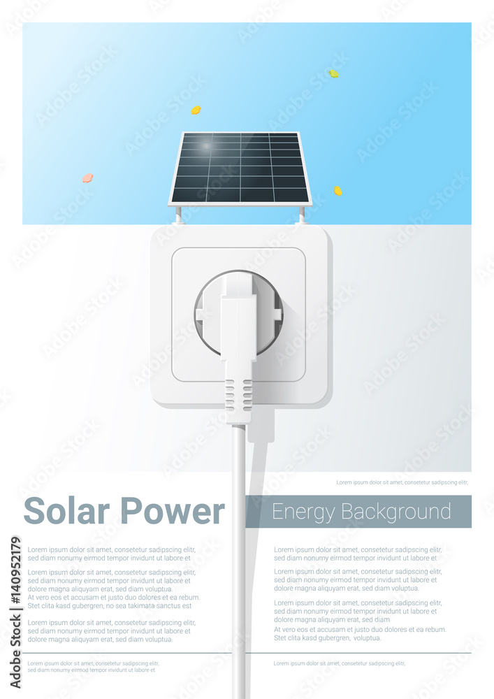 Green energy concept background with solar panel and electric plug ...