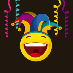 Poster - happy face with jester hat over black background. april fools day concept. colorful design. vector illustration