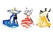 Three couples are dancing isolated on white. Simple line sketch. Logo. Classic dance. Symbol of ballroom.