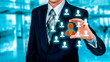 © YB - Customer care, insurance, care for employees, human resources, employment agency and marketing segmentation concepts. Leader manage his team.