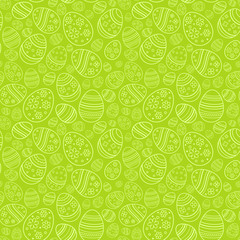 Vector seamless simple pattern with ornamental eggs. Easter holiday green background for printing on fabric, paper for scrapbooking, gift wrap and wallpapers.