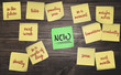 sticky notes on rustic wood background concept for time management procrastination