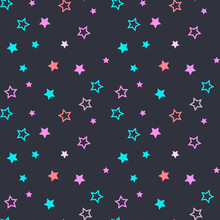 Seamless Pattern With Filled And Empty Stars On Dark Grey Background. Vector Illustration.
