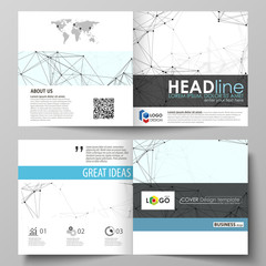 Wall Mural - Business templates for square design bi fold brochure, flyer, report. Leaflet cover, vector layout. Chemistry pattern, connecting lines and dots, molecule structure on white, geometric background.