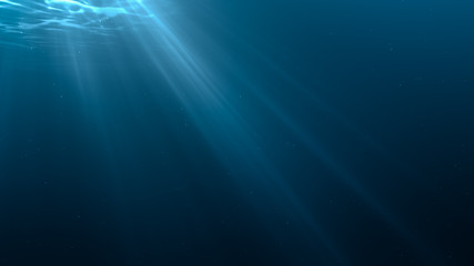 Light rays in underwater scene. 3D rendered illustration.