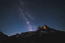 View Of Mountain Peak Against Starry Sky At Night Sky