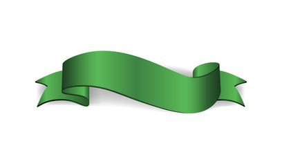 Wall Mural - Green satin empty ribbon. Blank banner. Design decoration ribbon element isolated on white background. Vintage retro banner style. Template guarantee product Vector illustration