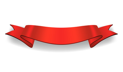 Wall Mural - Ribbon red banner. Sign satin blank promotion, web, advertising banner. Shiny ribbon scroll design decoration element. Vintage label isolated on white background Vector illustration