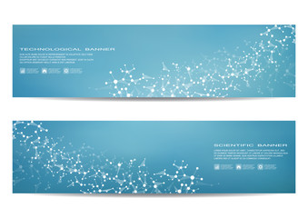 Wall Mural - Set of modern scientific banners. Molecule structure DNA and neurons. Abstract background. Medicine, science, technology, business, website templates. Scalable vector graphics.