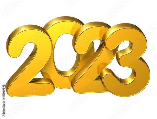 Fotografia 3D Gold Number New Year 2023 on white background