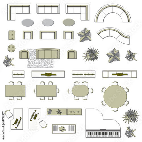 Set Top View For Interior Icon Design Elements Living Room Floor