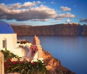 Oia village, Santorini island, Greece on a sunset