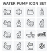 Vector icon of electric water pump and steel pipe for water distribution isolated on white background.