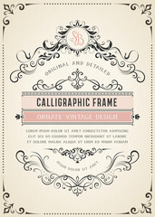 Wall Mural - vertical vintage ornate template with monogram and typographic design, calligraphy swirls and swashe