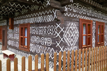 Wall Mural - Wooden rural ornamental house in Cicmany, Slovakia