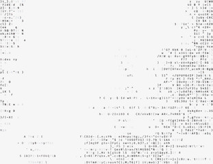 Corrupted source code. Modern vector illustration about computer security. Abstract ascii glitch background. Fatal programming error. Buffer overflow problem. Random signal error. Element of design.