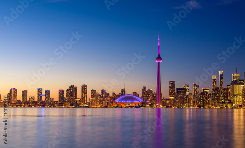 Plakat Toronto miasta linia horyzontu przy nocą, Ontario, Toronto