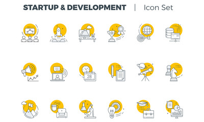 start up and development vector icon set