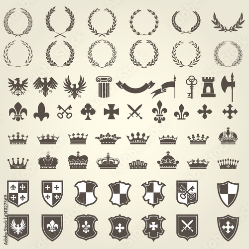 Fotomural Heraldry kit of knight blazons and coat of arms elements - medieval heraldic emb