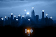 © mrfiza - Blue tone Kuala Lumpur cityscape and internet network connection concept.