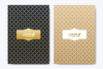Poster - Modern vector template for brochure, Leaflet, flyer, advert, cover, magazine or annual report. A4 size. Islamic design book layout. Abstract golden presentation in islamic style.