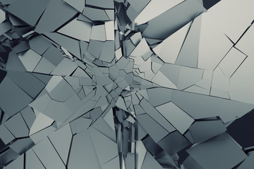 Poster - Abstract 3d rendering of cracked surface. Background with broken shape. Wall destruction. Bursting with debris. Modern cgi illustration. Design for poster, banner, placard, cover, print.