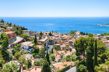 Wall Mural - above view taormina city from castelmola village