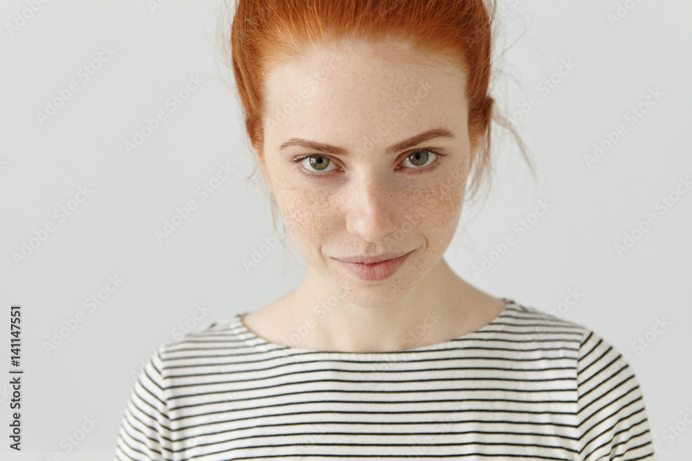 Close up shot of attractive beautiful young Caucasian female model with ...