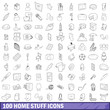 100 home stuff icons set, outline style