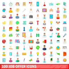Wall Mural - 100 job offer icons set, cartoon style