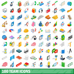 Poster - 100 team icons set, isometric 3d style
