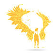 Vector illustration Silhouette of an flame angel, with large expanded wings - on a white background