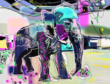Abstract Memphis Digital Painting Of Indian Elephant