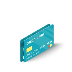 Poster - Blue credit cards icon, isometric 3d style