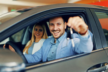 Young Couple Holding The Keys Of A New Car