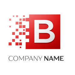 Letter B vector logo symbol in the colorful square with shattered blocks on white background. Vector template for your design