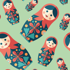 Traditional nesting doll flat icon seamless pattern.