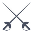 Fencing, two crossed sword, vector illustration in flat style