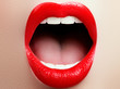 © looking2thesky - Close-up of woman's lips with fashion red make-up. Beautiful female mouth, full lips with perfect makeup