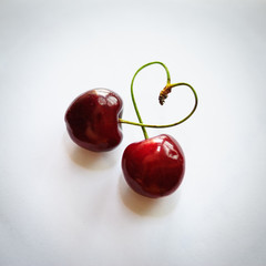 Pair of heart-shaped sweet cherries