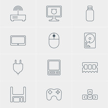 Vector Illustration Of 12 Notebook Icons. Editable Pack Of Tablet, Router, Diskette And Other Elements.