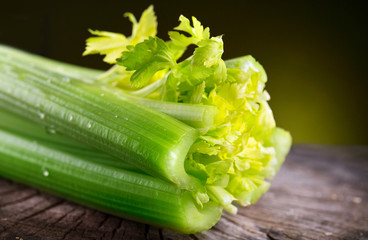 Fototapete - Celery closeup over black background. Leaves and stem of fresh organic green celery
