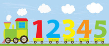 Cartoon Train With Numbers 1-5/ Educational Vector Illustration For Children 