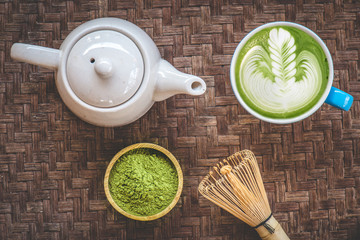 Matcha latte and matcha green tea