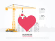 Crane and heart building. Infographic Template. Vector Illustration.
