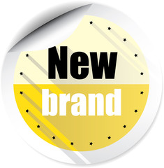 New brand yellow colorful label, sticker, sign, icon and stamp with crown on white background.