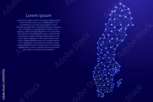 Cuadros en Lienzo Map of Sweden from polygonal blue lines and glowing stars vector illustration