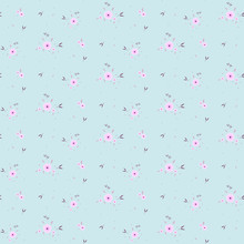 Cute Floral Pattern Of Small Flowers. "Ditsy Print". Seamless Vector Texture. Elegant Template For Fashion Prints. Very Small Pink Flowers On Blue Background