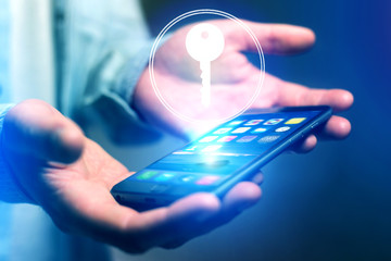 Poster - Property concept with a key icon on an internet application - technology concept